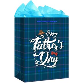 FLYAB Fathers Day Gift Bag - 11.5" Father's Day Paper Gift Bag with Tissue Paper Happy Fathers Day Gift Bag with Handle Medium Gift Bag for Dad Husband Grandpa