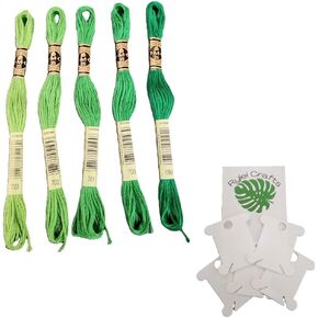 حزمة خيط التطريز DMC Cotton ، 5 Skeins Green Ombre ، بكرات بلاستيكية Rylei Crafts ، رمادي