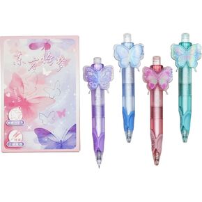 Maydahui 8 Pcs Cute Butterfly Bookmark Clip Pocket Pens Butterflies Bulk Retractable Mini Short Small Size Pens 0.5 mm Black Ink for Women Girls Party Favors