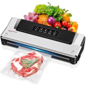 Bonsenkitchen Vacuum Sealer Machine, Compact Food Sealer Machine with 5-in-1 Easy Options for Food Preservation, Air Sealer Machine with 5 Vacuum Seal Bags & 1 Air Suction Hose, Silver