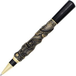 Gullor Antique Rollerball Pen, 3D Lifelike Chinese Dragon Carved, Metal Pen with Gift Box, Antique Copper