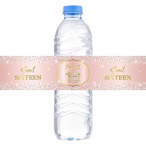 32 Pcs Pink Sweet 16 Water Bottle Labels, Happy 16th Birthday, Cheers to 16 Years, Party Sweet Sixteen Water Bottle Sticker Decoration
