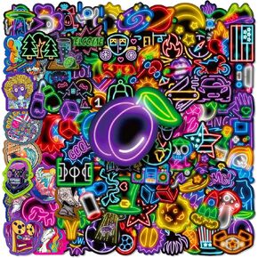 100PCS Water Bottle Stickers Cool Neon Stickers Pack for Kids Teens,Vinyl Waterproof Graffiti Sticker Decals for Laptop Skateboard Notesbook Guitar