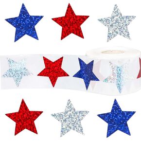4th of July Stickers Patriotic Star Stickers Roll Glitter Star Waterproof Decals Sparkly Self-Adhesive for Independence Day Party Supplies Envelope Scrapbook Decor(500 Pcs)
