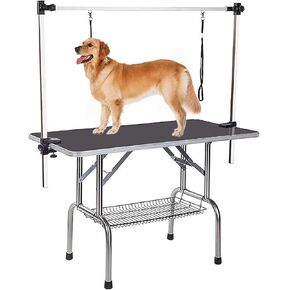 36" Professional Dog Pet Grooming Table Heavy Duty Adjustable with Overhead Arm, Two Grooming Noose Mesh Tray (Black, 36inch)