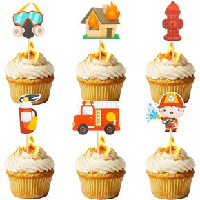 Gyufise 36pcs Fireman Fire Truck Cupcake Topcake Fire Department Engine Rescue Cake Decorations for Baby Shower Birthday Party Cake Decorations اللوازم