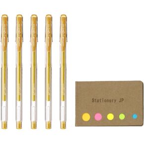 Signo المغطاة Gel Ink Pen UM-100 Point Point 0.8mm ، الحبر الذهبي ، 5 حزم ، مجموعة ملاحظات لزجة