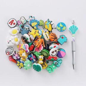 حبات السيليكون البؤرية بشكل كبير تصاميم عشوائية للأقلام ، والطعام الرياضي ، موضوع فاكهة الحيوانات غير المتكررة ، حبات السيليكون الكارتونية ، مجوهرات سوار المفتاح ، صنع مجوهرات هدايا إضافية (50)