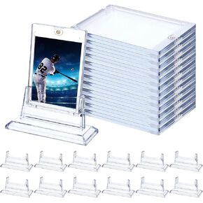 12Pcs Magnetic Card Holders for Trading Card, Baseball Card Protectors with 12 Stands, 35pt Acrylic Hard Card Sleeves Case for Sports Cards, Game Cards,Standard Cards Storage and Display