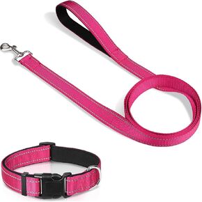 Joytale 6ft1 '' Dog Consh and Twile (16-24 ") ، الياقات الأليفة الناعمة الناعمة المبطنة والمقاود للكلاب الكبيرة ، Hotpink