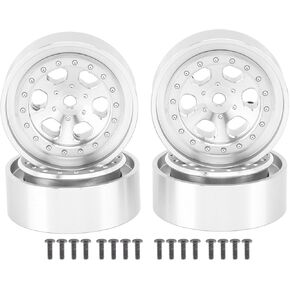 Pyhodi 4pcs 1.3in عجلات Beadlock من الألومنيوم ، محاور حافة العجلات لإطارات Traxxas Trx4m 1/18 RC ، مقاومة عالية التآكل ، سهلة التثبيت ، متوافقة مع الإطارات الأصلية Trx4M (الفضة)