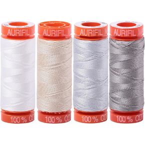 Aurifil (4) 220 yd spools 50 wt مجموعة خيار Quilter من حزمة ألوان الخيط الأساسية من 4 بقع