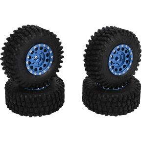 RC Car Tires, 4pcs RC Tire and Wheels Set Aluminum Alloy Rims Hub Rubber Tires for TRAXXAS 1/18 for SCX24 1/24 RC Car (Blue) Rc Car Tires