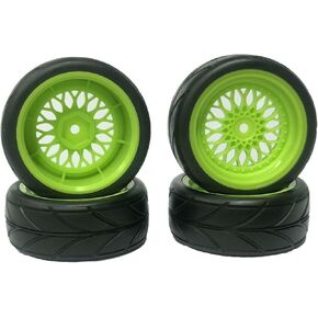 64mm Rubber Tires & 12mm Hex Plastic Wheel Rims for RC 1/10 On-Road Touring Racing Car (Silver&Black)