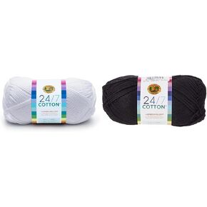 Lion Brand 24/7 Cotton Yarn Skeins (White, Black)