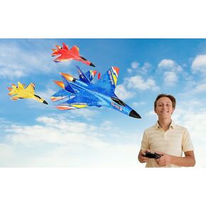 Remote Control Airplane Easy to Fly Ultra Long Range RC Glider for Kids & Beginners with LEDs (Blue)