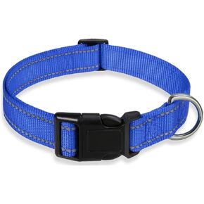 Dog Collar Adjustable Puppy Collar for Small Medium Large Dogs, Nylon Safety Collars with Leopard Print Night Visibility, Blue L
