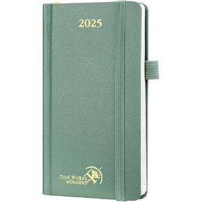 Poprun 2025 Pocket Planner Week لعرض 3.5 "× 6.5" غلاف - تقويم شهري يومي صغير مع الإغلاق المرن ، حامل القلم ، ورق عاجي - منتصف الليل الأخضر