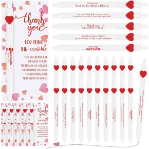 Jetec Valentines Pens Bulk Heart الموظف الموظف الهدايا الملهمة ونقلت Pallpoint Pen مع بطاقات شكر Funny Pink Valentine Favors للموظفين ممرضة الممرضة اللوازم المكتبية (20 مجموعة)