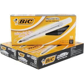 قلم الكرة المستدير BIC ، ونقطة غرامة 0.8 مم ، وأقلام الحبر الأسود 3 دزينة (GSF11-BK)