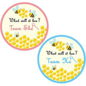 Bee Gender Coxps ، ملصقات ، 2 بوصة فريق Girl Girl Boy Party ، فريق Bee Team He و She She Dame Dame Flugs ، مستلزمات ألعاب الحفلات الكشف عن الجنس ، زخارف استحمام الطفل ، 120 PCS