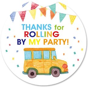 School Bus Thank You for Rolling by My Party Stickers, 40 2 Inch Birthday Party Favor Labels, Seals