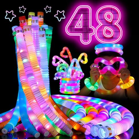 24 PCS LED Pop Tubes, Light Up Glow Tubes Glow in the Dark Party Supplies, Glow Sticks Sensory Toys Birthday Glow Party Favors for kids, Light Up Toys(24 PCS) in Saudi Arabia