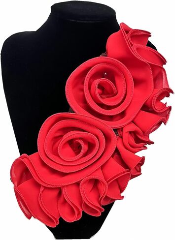 3D Plateed زهرة الدانتيل بقع الملابس المصنوعة يدويا رقعة رقعة صدر التصحيح الصدر القماش ملحقات الخياطة لثوب الزفاف DIY (النمط 2 الأحمر) in Kuwait