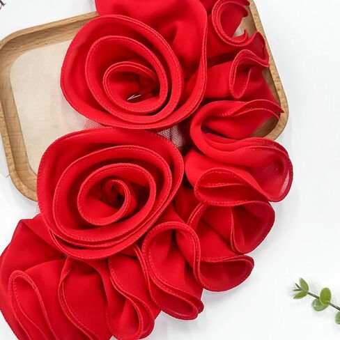 3D Plateed زهرة الدانتيل بقع الملابس المصنوعة يدويا رقعة رقعة صدر التصحيح الصدر القماش ملحقات الخياطة لثوب الزفاف DIY (النمط 2 الأحمر) in Kuwait