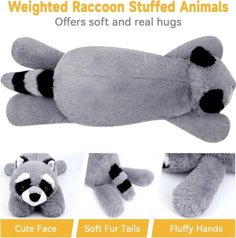 Raccoon Plush, 17in Weighted Raccoon Stuffed Animals, Cute Plush Toys Realistic Raccoons Body Pillow Hug Sleeping Fluffy Animal Toys for Kids, Bed Decor Plushie Doll Birthday Gift in Saudi Arabia