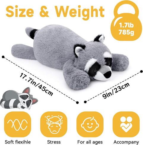 Raccoon Plush, 17in Weighted Raccoon Stuffed Animals, Cute Plush Toys Realistic Raccoons Body Pillow Hug Sleeping Fluffy Animal Toys for Kids, Bed Decor Plushie Doll Birthday Gift in Saudi Arabia