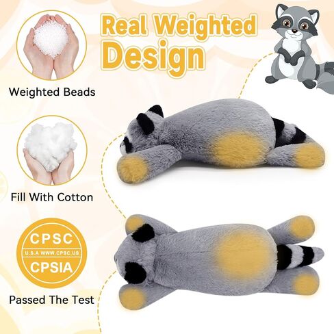 Raccoon Plush, 17in Weighted Raccoon Stuffed Animals, Cute Plush Toys Realistic Raccoons Body Pillow Hug Sleeping Fluffy Animal Toys for Kids, Bed Decor Plushie Doll Birthday Gift in Saudi Arabia