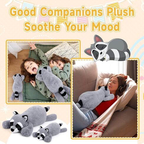 Raccoon Plush, 17in Weighted Raccoon Stuffed Animals, Cute Plush Toys Realistic Raccoons Body Pillow Hug Sleeping Fluffy Animal Toys for Kids, Bed Decor Plushie Doll Birthday Gift in Saudi Arabia