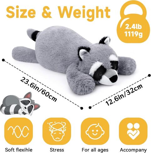 Raccoon Plush, 17in Weighted Raccoon Stuffed Animals, Cute Plush Toys Realistic Raccoons Body Pillow Hug Sleeping Fluffy Animal Toys for Kids, Bed Decor Plushie Doll Birthday Gift in Saudi Arabia