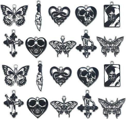Wocraft 20pcs Silver Skull Butterfly Halloween Tharms for Jewelry Making Tharms Tharms Designs Designs Bracelets Striprings Actor Halloween Party Decoration Home Diy Art Craft Heals (SN952) in Saudi Arabia
