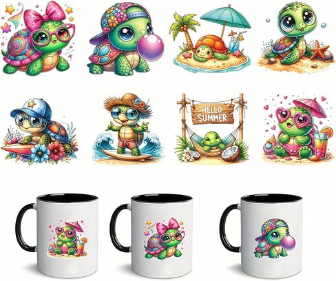 8pcs Beach & Pool Summer Turtle UV DTF Cup Wraps Transfer Waterproof Sticker for Glass Cups Furniture Craft DIY Crafts，Rub on Transfer Stickers for DIY Water Bottle Laptop Decal Wood Car in Saudi Arabia