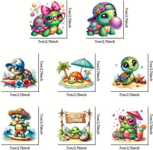 8pcs Beach & Pool Summer Turtle UV DTF Cup Wraps Transfer Waterproof Sticker for Glass Cups Furniture Craft DIY Crafts，Rub on Transfer Stickers for DIY Water Bottle Laptop Decal Wood Car in Saudi Arabia