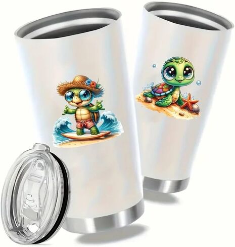8pcs Beach & Pool Summer Turtle UV DTF Cup Wraps Transfer Waterproof Sticker for Glass Cups Furniture Craft DIY Crafts，Rub on Transfer Stickers for DIY Water Bottle Laptop Decal Wood Car in Saudi Arabia