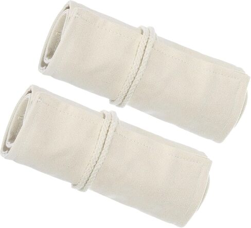 PATIKIL Handmade 36 Slots Roll Up Pencil Case, 2 Pack Canvas Pencil Wrap Pouch Pen Holder Organizer for Artist Drawing Coloring Sketching, White in Saudi Arabia