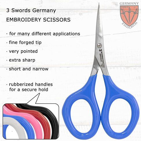 3 Swords Germany - Embroidery Scissors, Shears for Art Work, Daily Use in Household, Sewing, Art Work, Craft with Synthetic Leather case - blue/blue in Kuwait