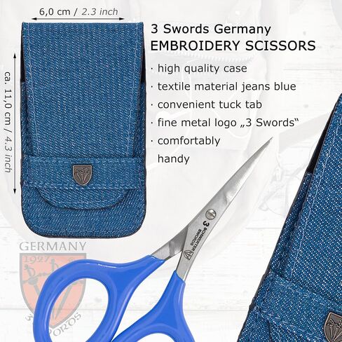 3 Swords Germany - Embroidery Scissors, Shears for Art Work, Daily Use in Household, Sewing, Art Work, Craft with Synthetic Leather case - blue/blue in Kuwait