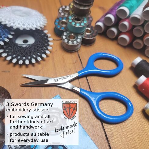 3 Swords Germany - Embroidery Scissors, Shears for Art Work, Daily Use in Household, Sewing, Art Work, Craft with Synthetic Leather case - blue/blue in Kuwait