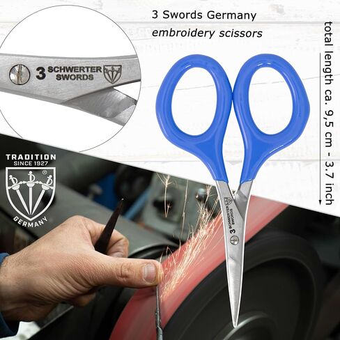3 Swords Germany - Embroidery Scissors, Shears for Art Work, Daily Use in Household, Sewing, Art Work, Craft with Synthetic Leather case - blue/blue in Kuwait