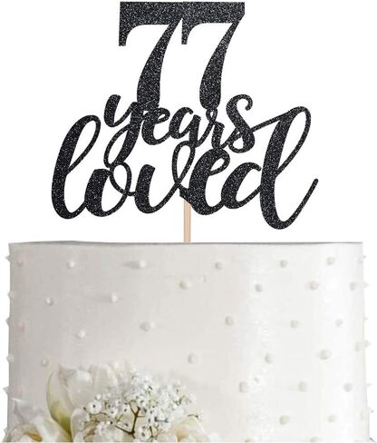77 Black Glitter Happy 77th Cake Topper ، Heaits to 77 Years Cake Cake Topper Decorations ، Supplies in Saudi Arabia