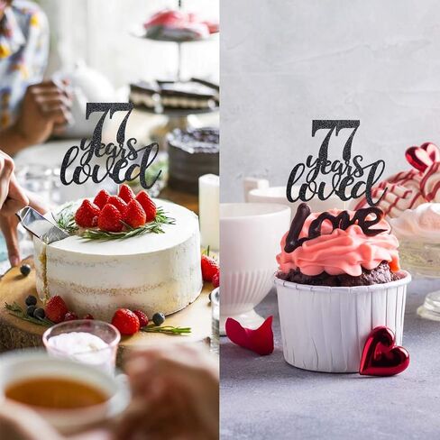 77 Black Glitter Happy 77th Cake Topper ، Heaits to 77 Years Cake Cake Topper Decorations ، Supplies in Saudi Arabia