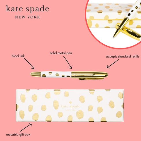 kate spade new york Black Ink Ballpoint Pen with Reusable Gift Box, Professional Office Pen for Women Accepts Standard Refills, Candy Stripe in Saudi Arabia