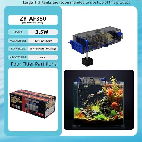 Hang On Aquarium Filter, Multi-Layer Aquarium Filter for 23.8 Gallon Fish Tanks, Low-Noise Operation Fish Tank Filter, Fish Tank Hang on Back Filter for Freshwater Saltwater Tank 110V ZY-A F-380 in Saudi Arabia