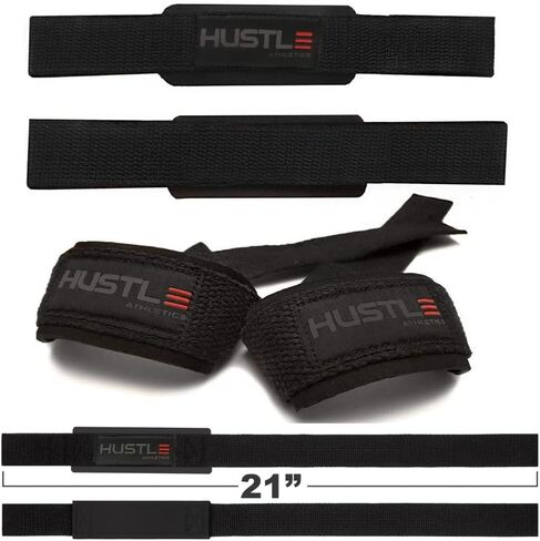 Hustle Lifting Straps Gym Wrist Wraps - 24" Strong Cotton Weightlifting Wrist Straps To Support Grip and Lift Heavier - Ultimate Workout Deadlift Straps for weight lifting in Kuwait