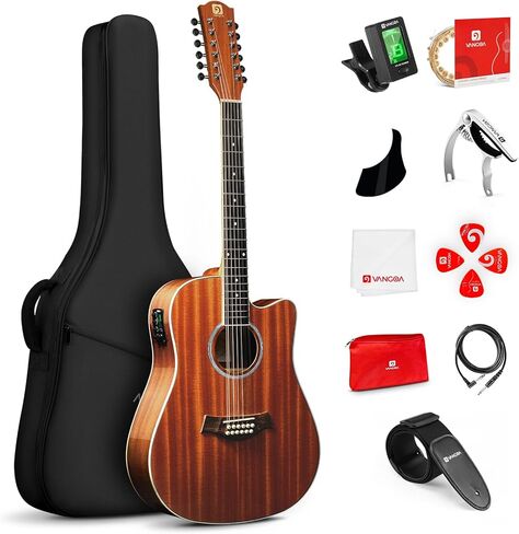 Vangoa 12 String Guitar Acoustic Electric, Upgraded Twelve String Guitar Bundle for Beginner Adults Teens, Guitarra de 12 Cuerdas, Sapele Body, Brown, Glossy in Kuwait