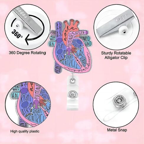 Badge Reel Heart Retractable with Alligator Clip Nurse CNA Accessories for Work,ID Badge Holders Name Tag Holder Retractable for Nurses RN CNA Doctor Student Teacher Office Clinic Medical Assistant in Saudi Arabia